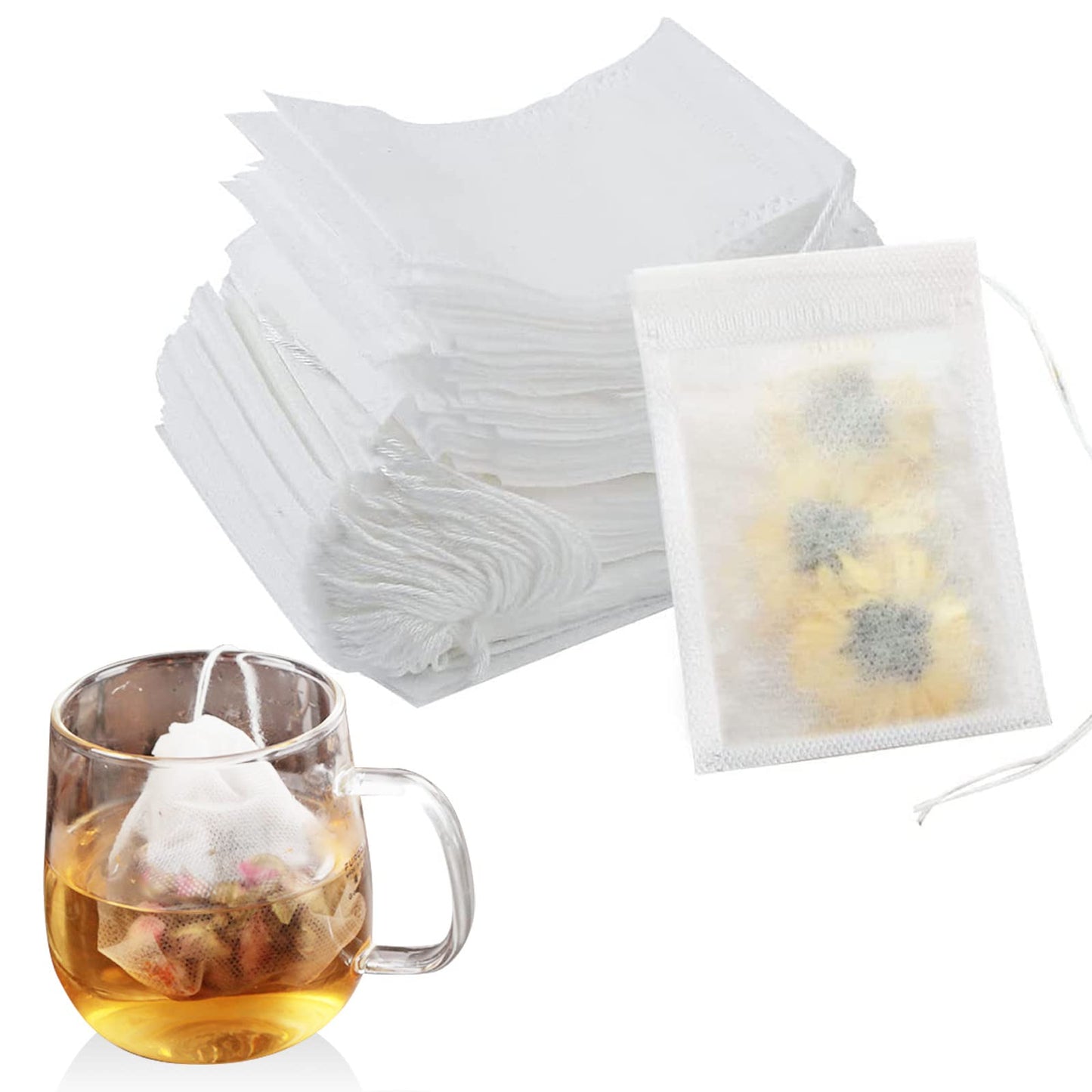 Newaner 200 Filtre à Thé Papier Jetable, 7cm X 9 cm Filtre a The Jetables avec Cordon, Sachet de Thé Jetable, Filtre Thé pour Thé Parfumé, Épices, Vanille, Lavande, Café