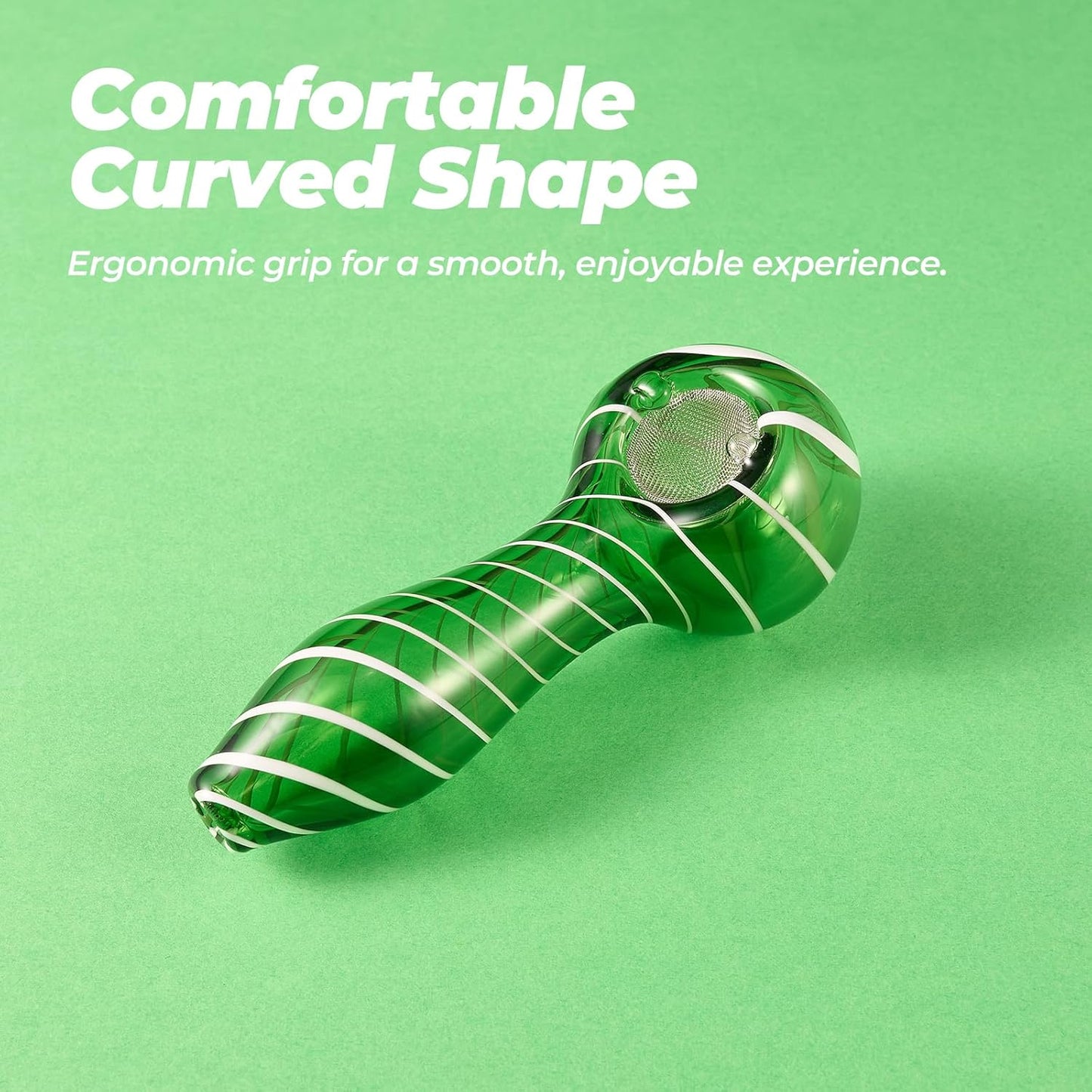 LIVBTS Pipe en verre fabriquée à la main, bol conique, résistant à la chaleur, inodore, avec 10 filtres, boîte de rangement, brosse de nettoyage et kit de nettoyage (vert rayé)