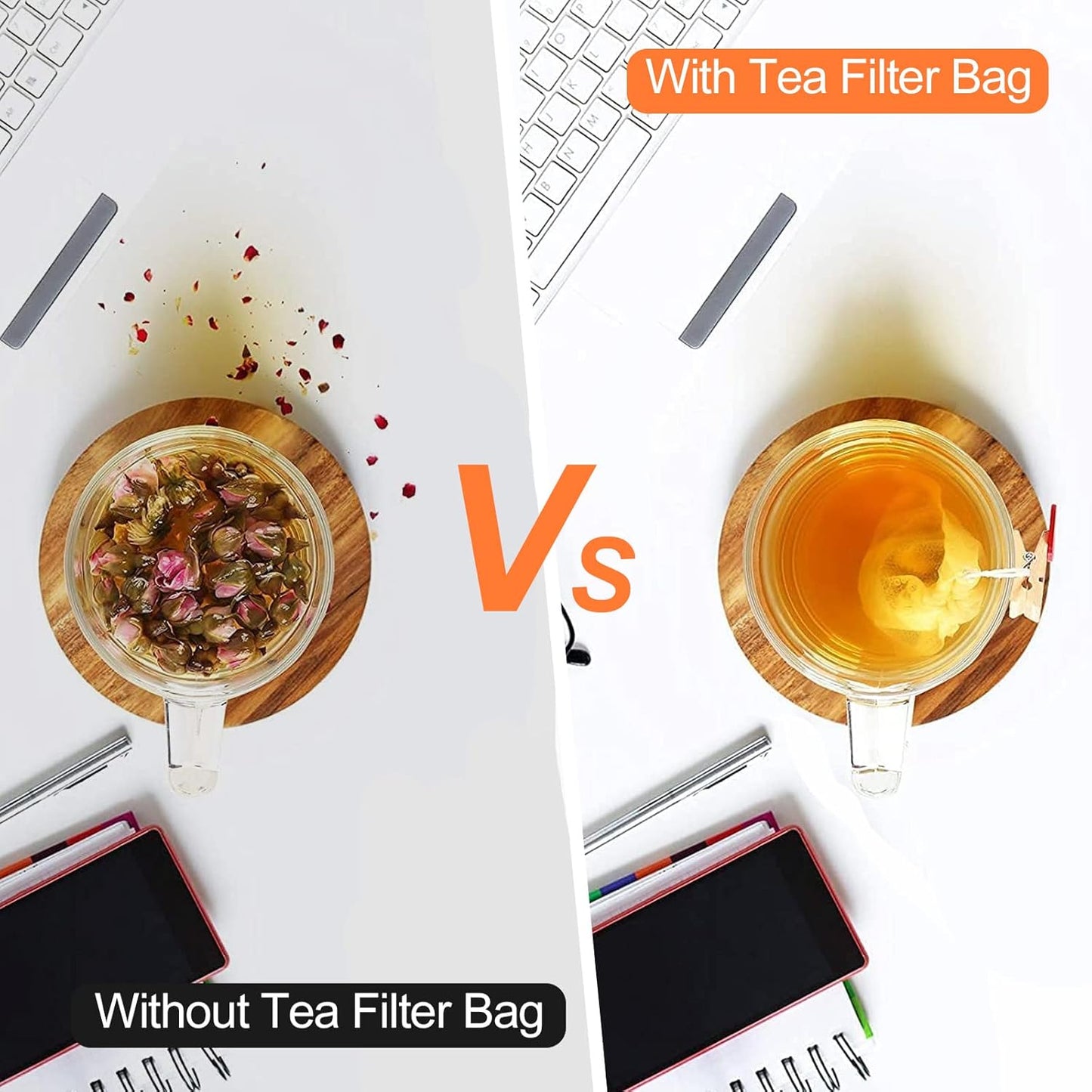 Newaner 200 Filtre à Thé Papier Jetable, 7cm X 9 cm Filtre a The Jetables avec Cordon, Sachet de Thé Jetable, Filtre Thé pour Thé Parfumé, Épices, Vanille, Lavande, Café