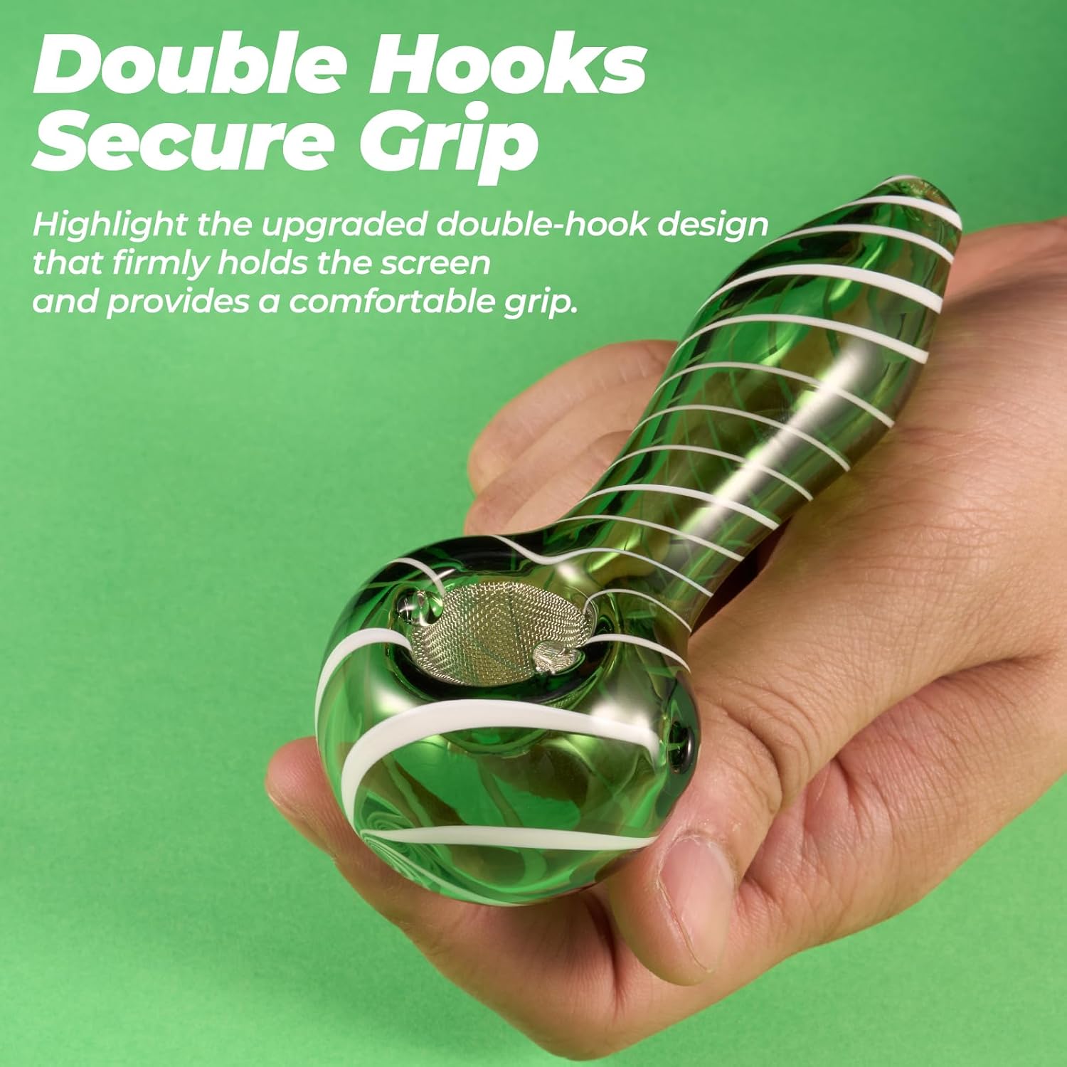 LIVBTS Pipe en verre fabriquée à la main, bol conique, résistant à la chaleur, inodore, avec 10 filtres, boîte de rangement, brosse de nettoyage et kit de nettoyage (vert rayé)