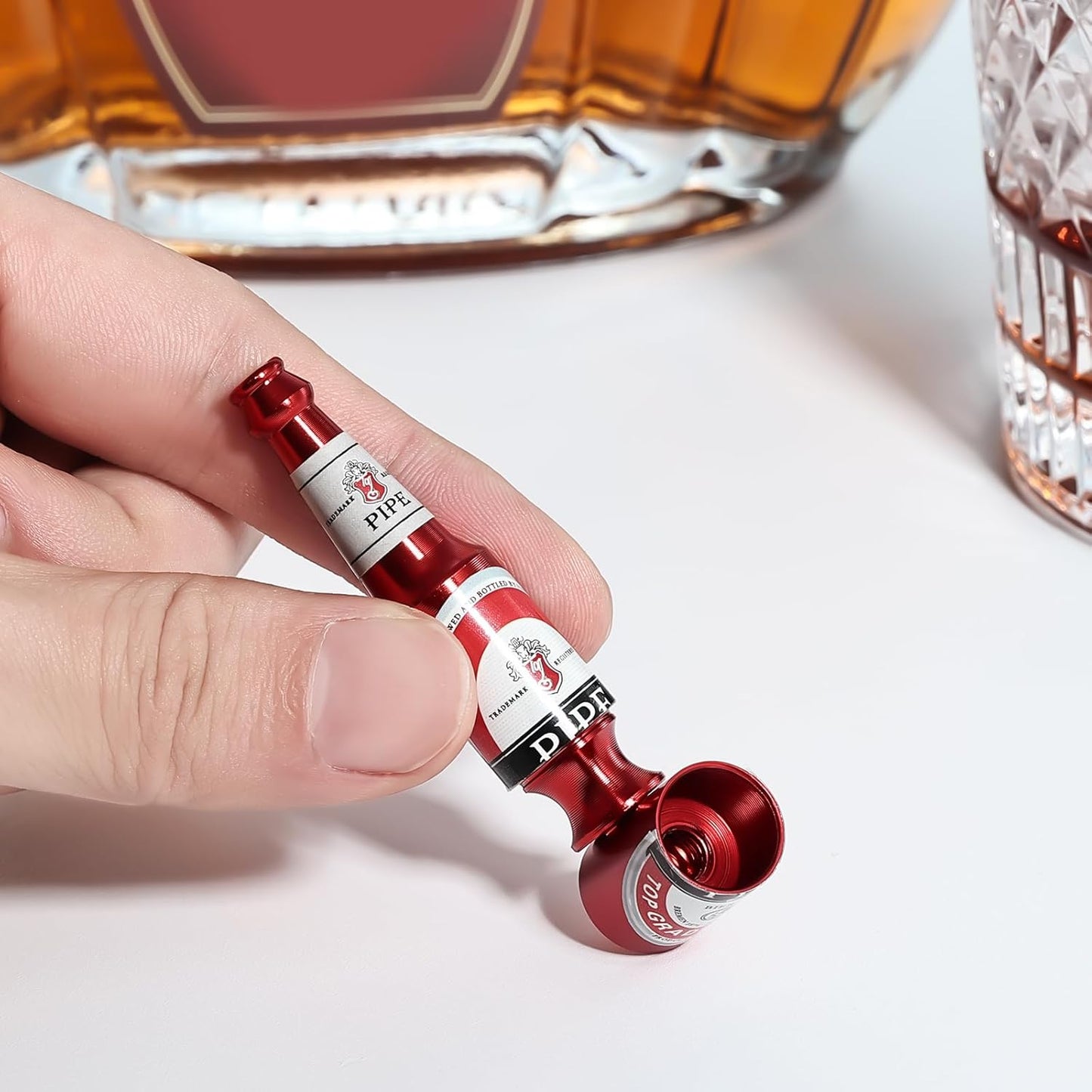 Joyoldelf Lot de 3 pipes à tabac en métal – Mini bouteille de bière design (rouge/doré/vert) – Léger et portable pour les débutants – Idée cadeau pour les collectionneurs